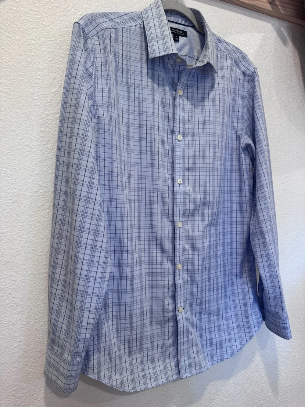 Banana Republic Men's Light Blue Plaid Dress Shirt